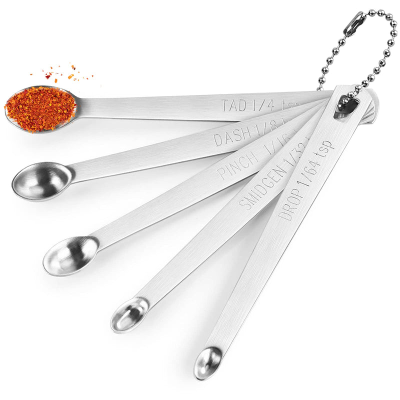 5 Pcs Mini Measuring Spoons Set, Stainless Steel Small Measuring Spoons Tad 1/4 tsp, Dash 1/8 tsp, Pinch 1/16 tsp, Smidgen 1/32 tsp, Drop 1/64 tsp