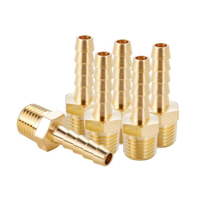 Brass Hose Barb Fittings,1/4" Barb x 1/4" NPT Male Air Hose Pipe Fittings,Compression Hose Fittings Adapter 6pcs