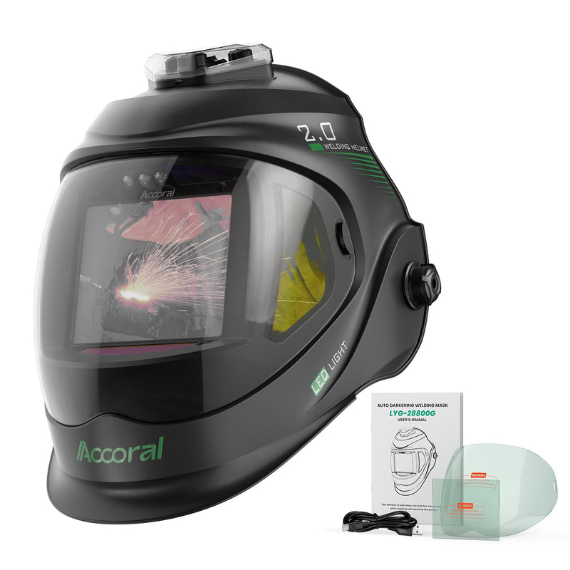 Panoramic View Auto Darkening Welding Helmet with Lightï¼Â1/1/1/1 True Color Solar Powered Welding Hood Maskï¼Â4 Arc Sensor Wide Shade for