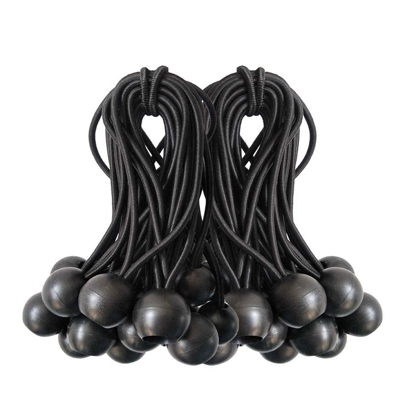 Ball Bungee Cords, 50 Packs, 4 Inch Black Tie Down Cords for Tarp, Canopy Shelter, Wall Pipe, UV Resistant