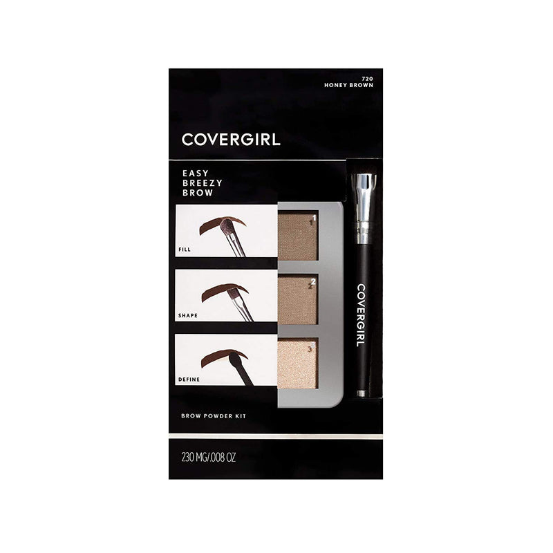 COVERGIRL - Easy Breezy Brow Powder Kit, Three Shades Brow Definer, Professional Double-Ended Angled Brush, Effortless, 100% Cruelty-Free