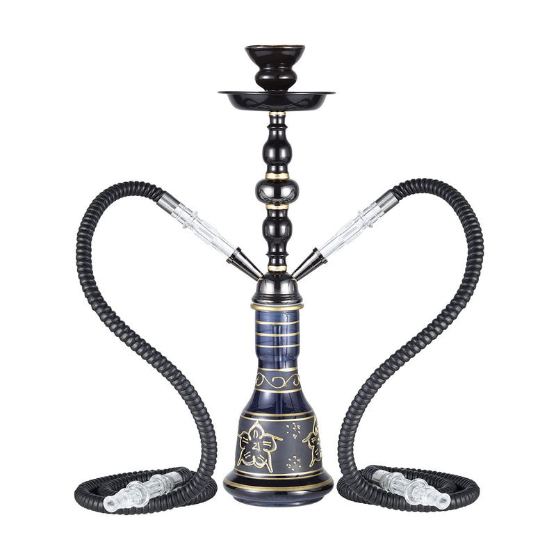 20" Hookah set - 2 Hose Premium Shisha Hookah Kit with Glass Vase, Ceramic Bowl and Coal Tongs Ashtray for Better Shisha Narguile Smoking (Black)