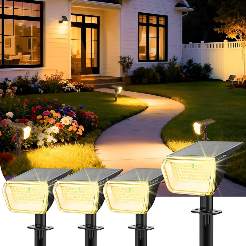 Linkind Solar Spot Lights Outdoor, 60 Leds Solar Landscape Lights with 30% Conversion Rate and Waterproof IP67, Ideal for Outside, Garden, Yard,
