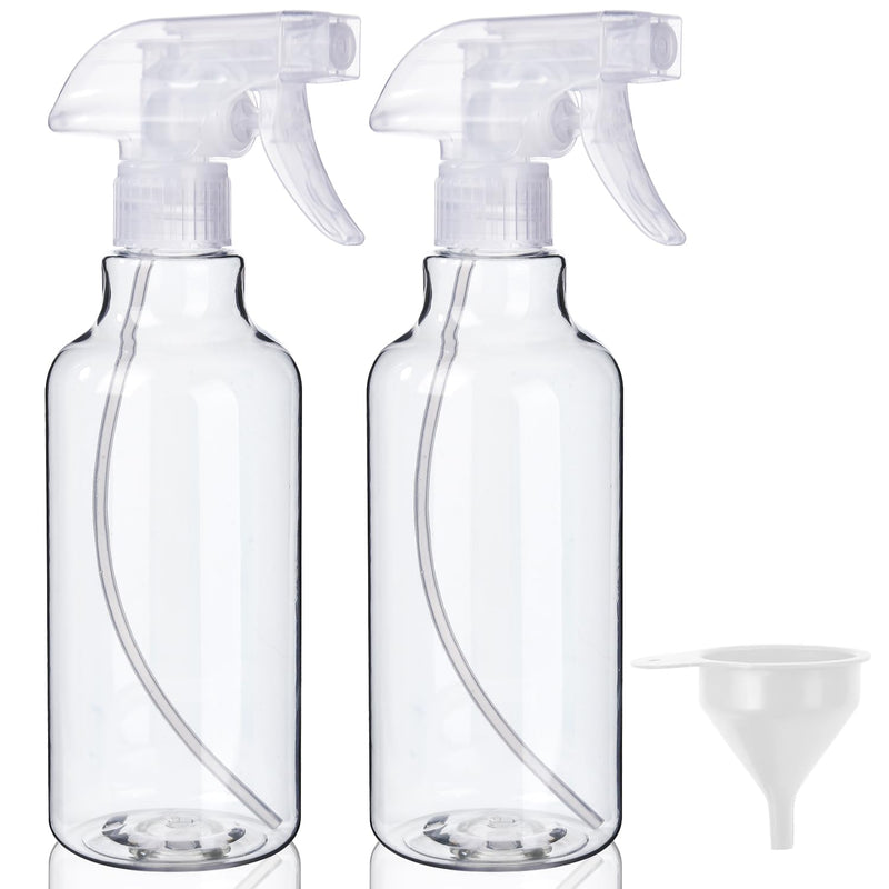 Plastic Spray Bottles (2-Pack, 16.9 Oz) Heavy Duty Spraying, Mist & Stream Clear, 2-Pack