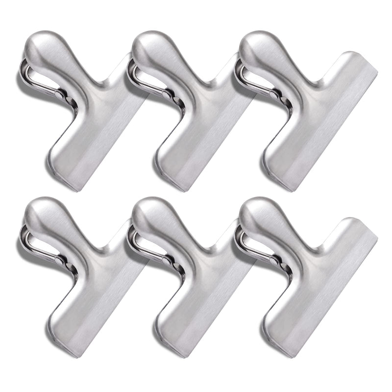 6 Pack Bag Clips, Stainless Steel Chip, Chip Clips Food Clip, Heavy Duty Air Tight Seal Kitchen Clip Snack Food Bag Clamp 6 Packs Sliver