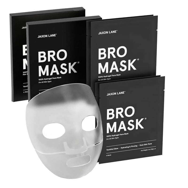 JAXON LANE BRO MASK Premium Korean Face Mask for Men (4 x 1 Pack) - Anti Aging Sheet Masks w/Hydrogel, Vitamin C, Hydrolyzed Collagen, &