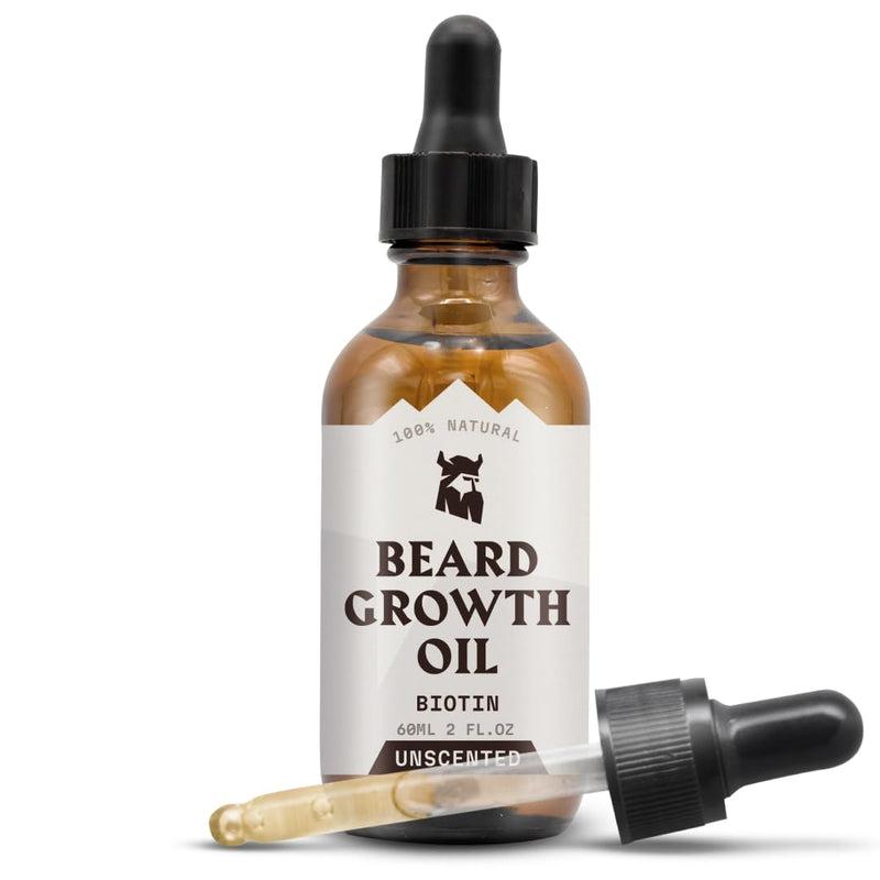Striking Viking Beard Growth Oil with Biotin - 2 Fl Oz, Unscented - Thickening, Conditioning Biotin Beard Growth Serum for Men with Argan & Jojoba