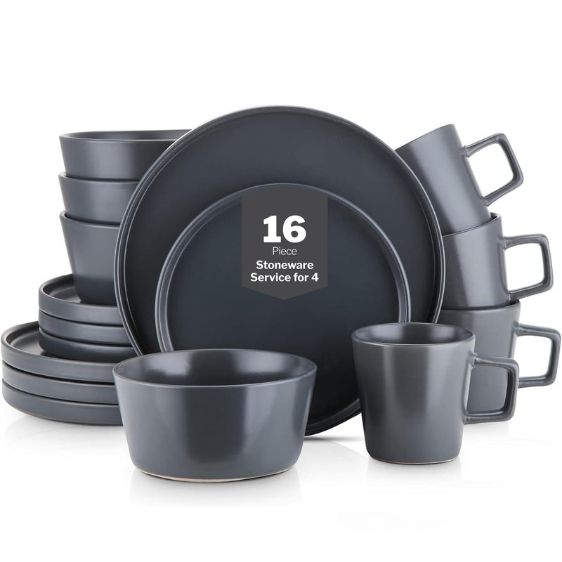 Stone Lain Coupe Stoneware Dinnerware Set, Service for 4, Gray Matte Dinnerware Set Service For 4 Gray Matte