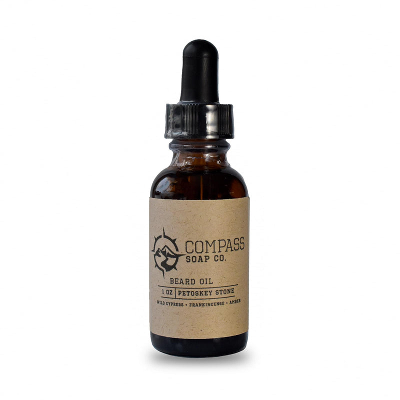 Compass Soap'S Petoskey Stone - Natural Beard Oil for Men | Beard Oil for Nourishment and Hydration | Infused with Wild Cypress, Frankincense &