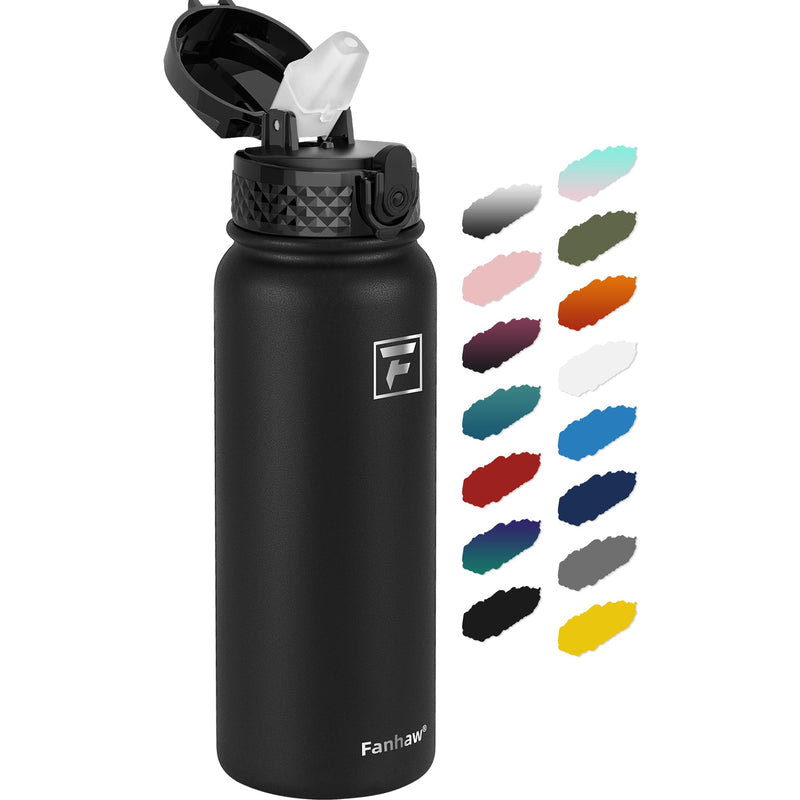 Fanhaw 20 Oz Kids Insulated Stainless Steel Water Bottle with Straw Lid, Leakproof & Anti-Dust Everyday Use Bottle for School, Women & Men, Back