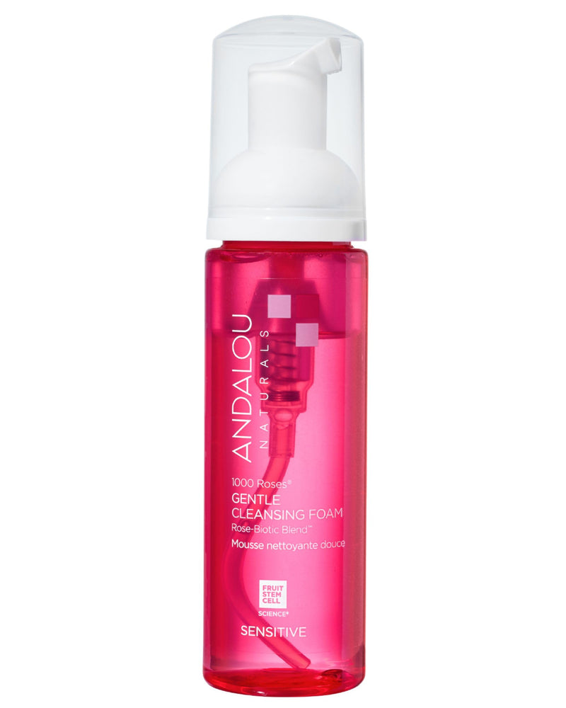 Andalou Naturals 1000 Roses Gentle Cleansing Foam | Foaming Face Wash with Rose Stem Cells & Organic Aloe Leaf Juice | Hydrating Daily Cleanser