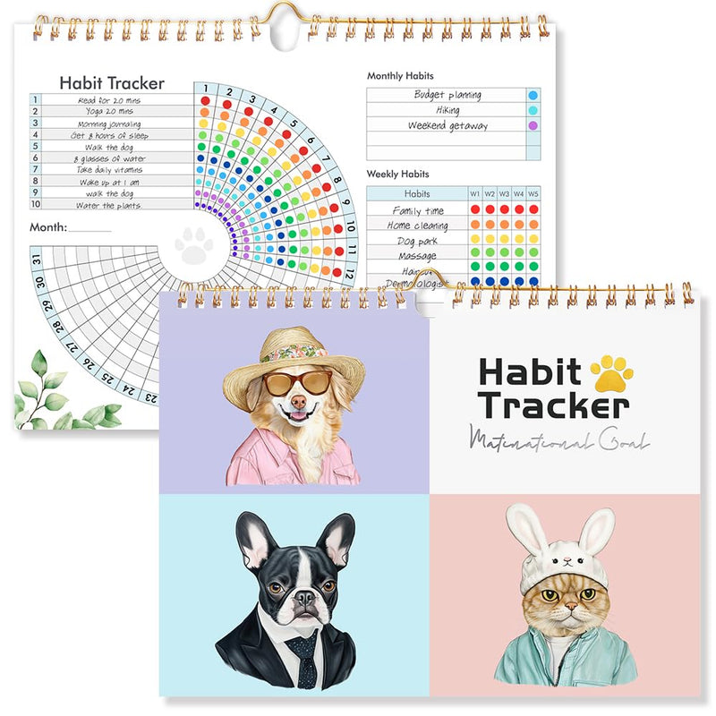Molekaus Habit Tracker Calendar - 12 Months Undated Daily Habit Tracker Journal with Spiral Bound and Hanger - Goal Tracker for Daily Weekly and