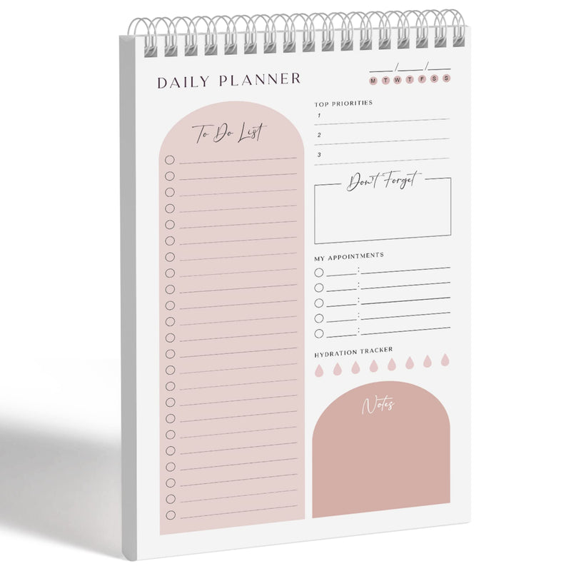 Daily Planner To Do List Notepad 60 Undated Pages,Coral,Twin-ring Spiral Bindling 6x9 Inch Desktop Daily Planning Notepad with Protective