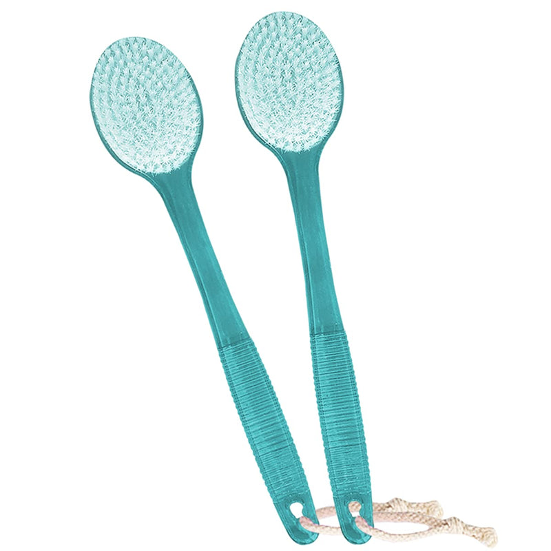 Back Brush for Shower, 14-inch Long Handle Medium Stiff Bristles Bath Scrubber for Men Women Body Exfoliating and Brushing - 2 Packs Blue 2 Blue