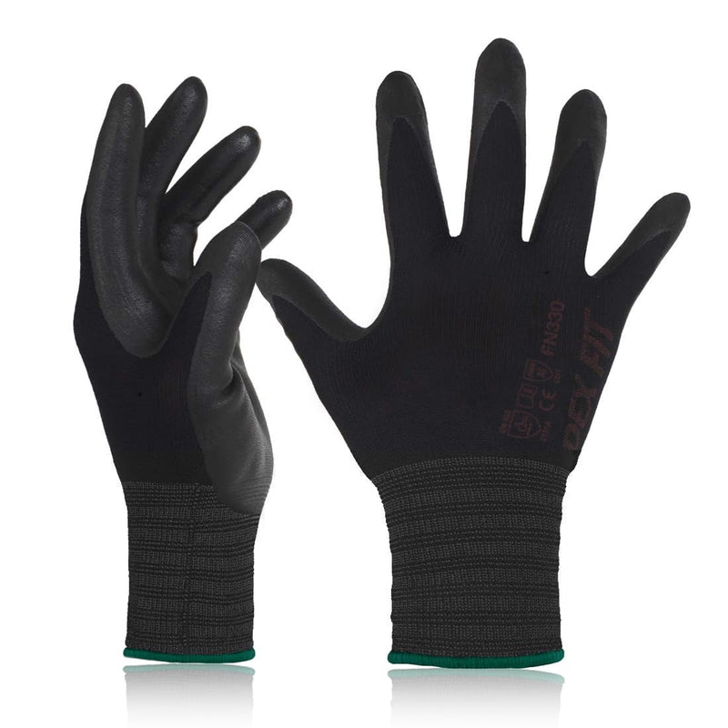 DEX FIT Nitrile Work Gloves FN330, 3 Pairs, 3D-Comfort Stretchy Fit, Firm Grip, Thin & Lightweight, Touch-Screen Compatible, Durable, Breathable &