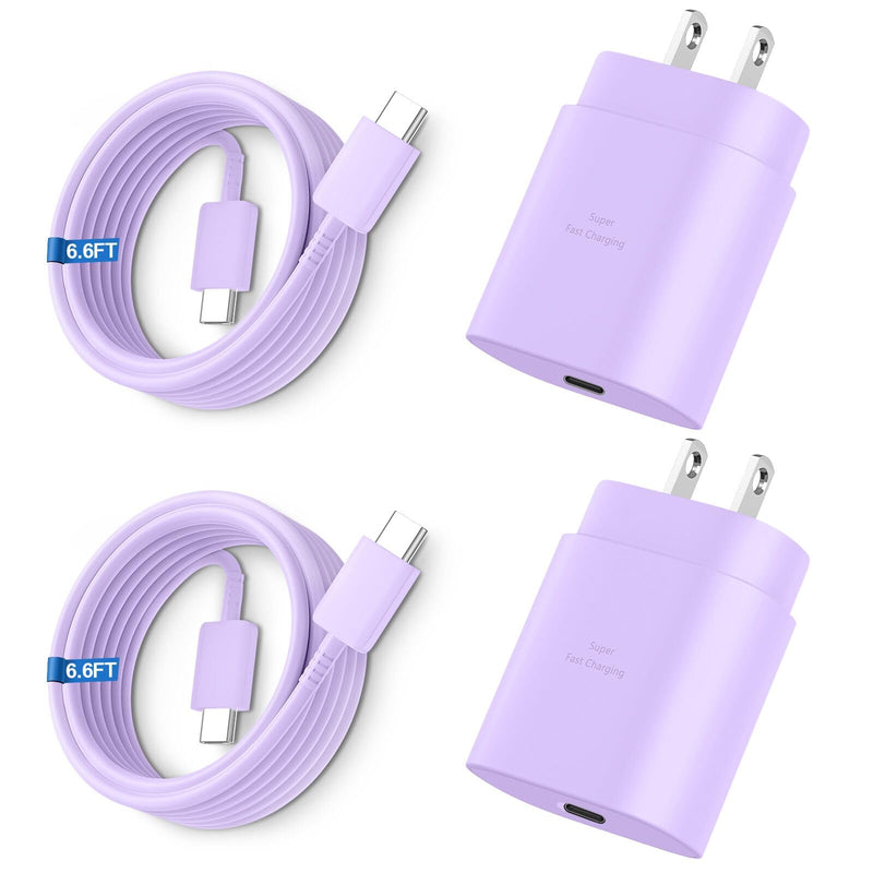 Super Fast Charger Type C, 25W USB C Wall Charger Fast Charging 6.6FT Cable Lavender 6.6FT