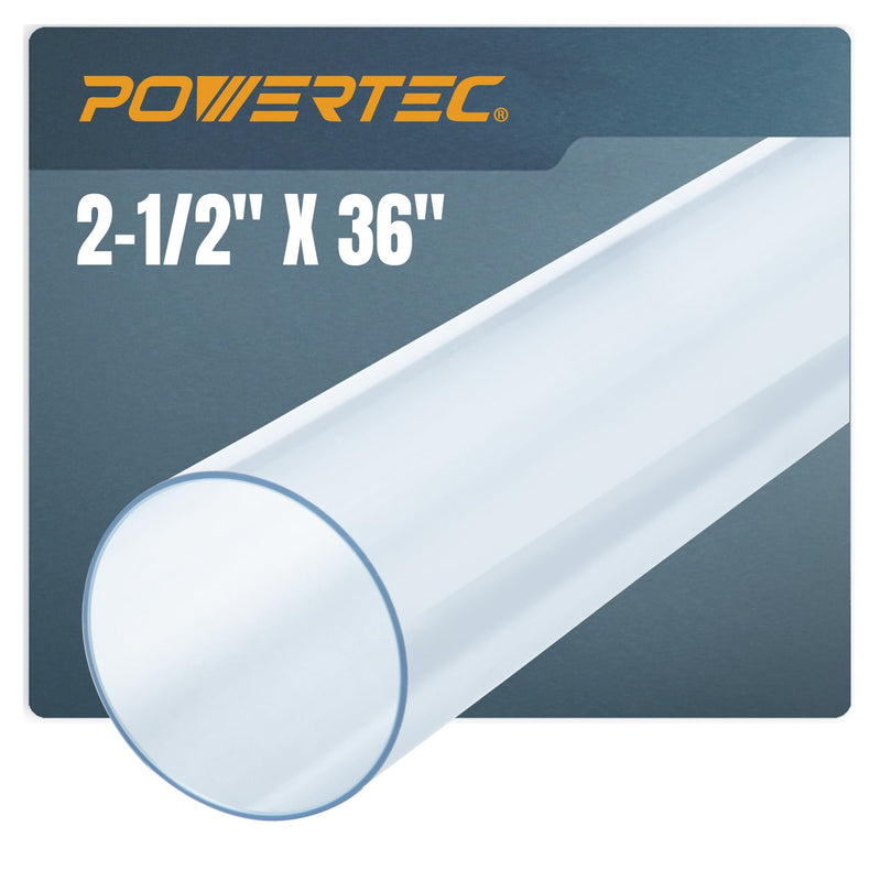 POWERTEC Clear PVC Pipe 2-1/2" x 36" Long, 1PK Rigid Plastic Tubing, Round Tube Compatible w/Dust Collection Fitting, for Woodworking Tool, Dust