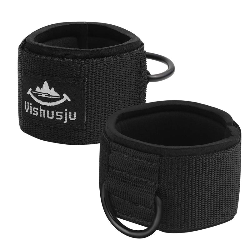 Ankle Wrist Cuffs Neoprene Padded Straps D-Ring Glute Kickback for Cable Machines Legs Exercise Adjustable Fitness D ring black