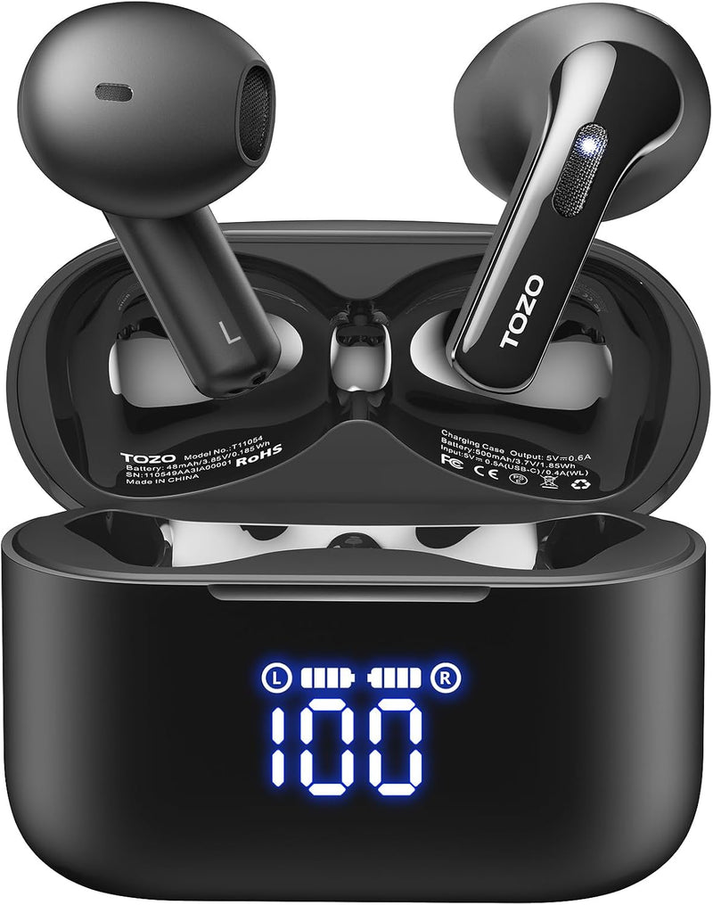 TOZO T21 Wireless Earbuds Bluetooth 5.3 in Ear Headphones Dual Mic Call Noise Cancelling IPX8 Waterproof 44H Playback Stereo Sound with LED