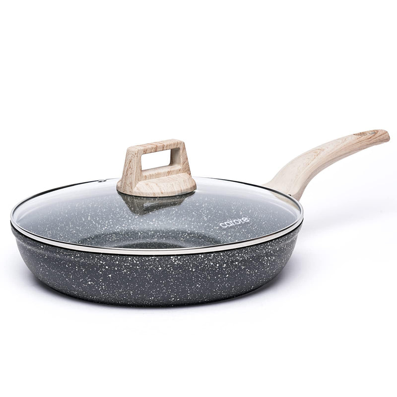 CAROTE Non Stick Frying Pan Skillet, Nonstick Granite Fry Pan with Glass Lid, Egg Pan Omelet Pans, Stone Cookware Chef's Pan, PFOA Free (Classic