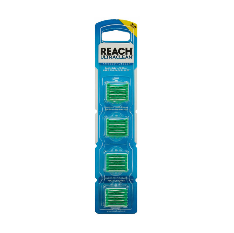 REACH Ultraclean Access Flosser Refill Heads, Mint, Plaque Remover for Teeth, Shred Resistant, for Hard to Reach Areas, Oral Care, PFAS Free, for