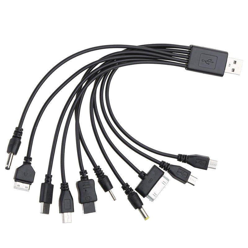 1Pc Black 10 in 1 USB Multi Charger Cables for Mobile Phones USB Charging Cord 20cm/7.87in to Multi Plug Cell Phone Charger Cable 10 in 1 Cable