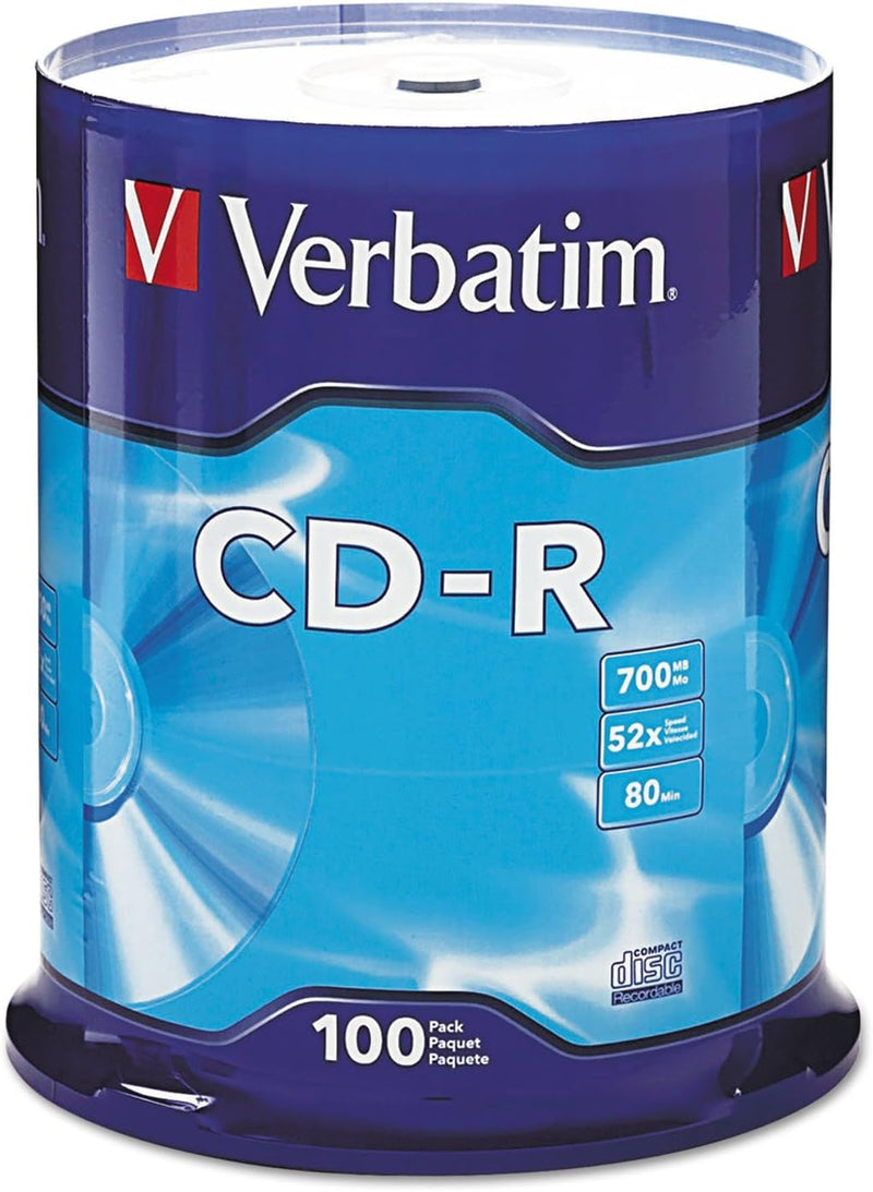 Verbatim CD-R Blank Discs 700MB 80 Minutes 52X Recordable Disc for Data and Music - 100pk Spindle Frustration Free Packaging 100pk Spindle 100