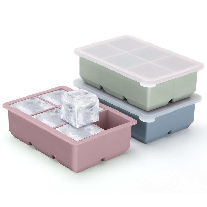 Excnorm Silicone Ice Cube Trays 3 Pack - Large Size Silicone Ice Cube Molds with Leak Proof Removable Lid Square Ice Cube Tray And BPA Free for