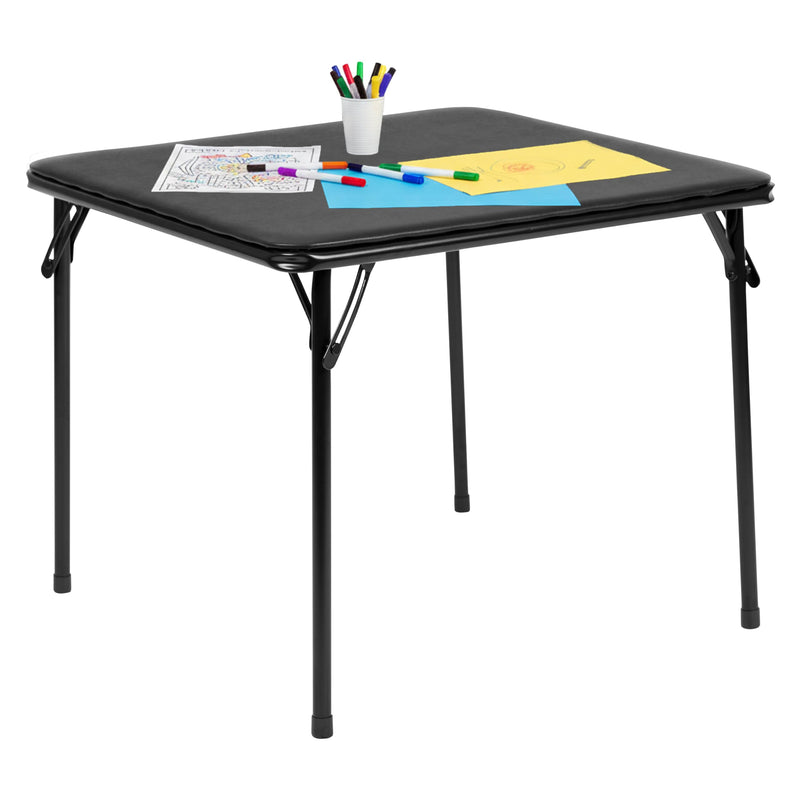 Flash Furniture Mindy Folding Kids Table with Vinyl Padded Top, Children's Square Activity Table for Daycare and Classrooms, Black Black Table
