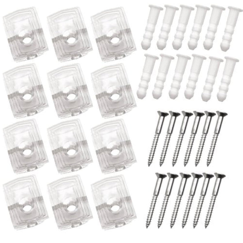 Topzone 1/4" inch Heavy Duty 25 Pound Crystal Clear Plastic Mirror Holder Clips, Pack of 12 Pieces