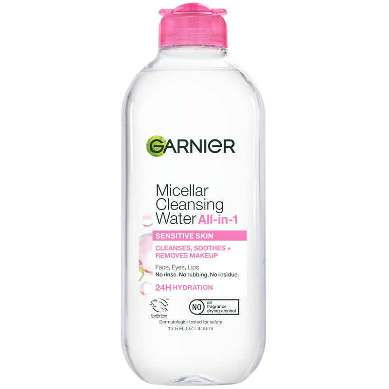 Garnier Micellar Water, Hydrating Facial Cleanser & Makeup Remover, Suitable for Sensitive Skin, Vegan, Cruelty Free, 13.5 Fl Oz (400Ml), 1 Count