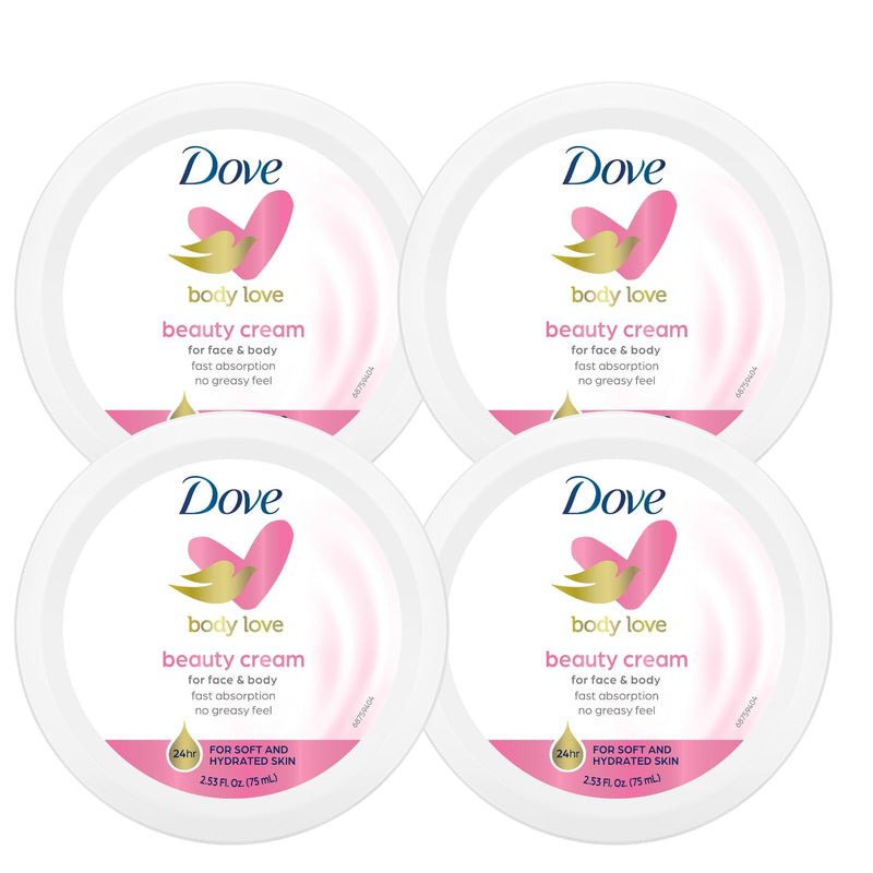 Dove Nourishing Body Care, Face, Hand, and Body Beauty Cream for Normal to Dry Skin Lotion for Women with 24-Hour Moisturization, 4-Pack, 2.53 Oz