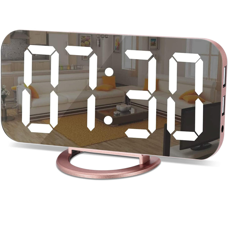 SZELAM Alarm Clock for Bedroom,LED and Mirror Digital Clock Large Display,with Dual USB Charger Ports,Auto Dim,Snooze Mode,Modern Desk/Wall