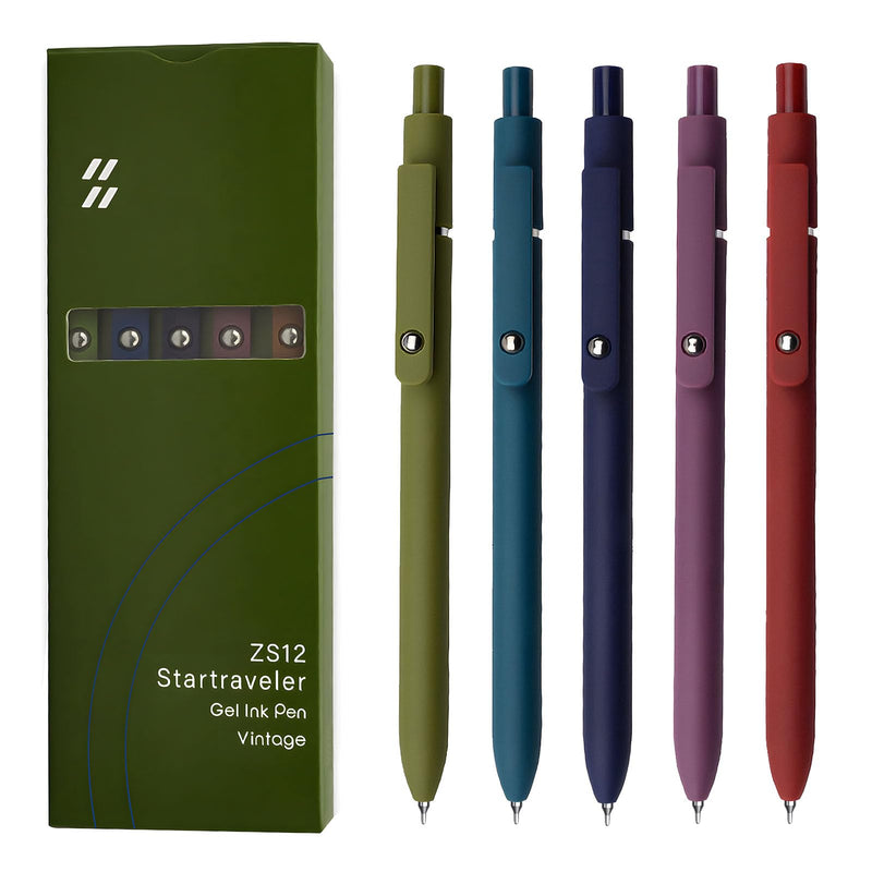 UIXJODO Gel Pens, 5 Pcs 0.5mm Black Ink Pens Fine Point Smooth Writing Pens with Silicone Grip, High-End Series Metal Clip Retractable Pens for