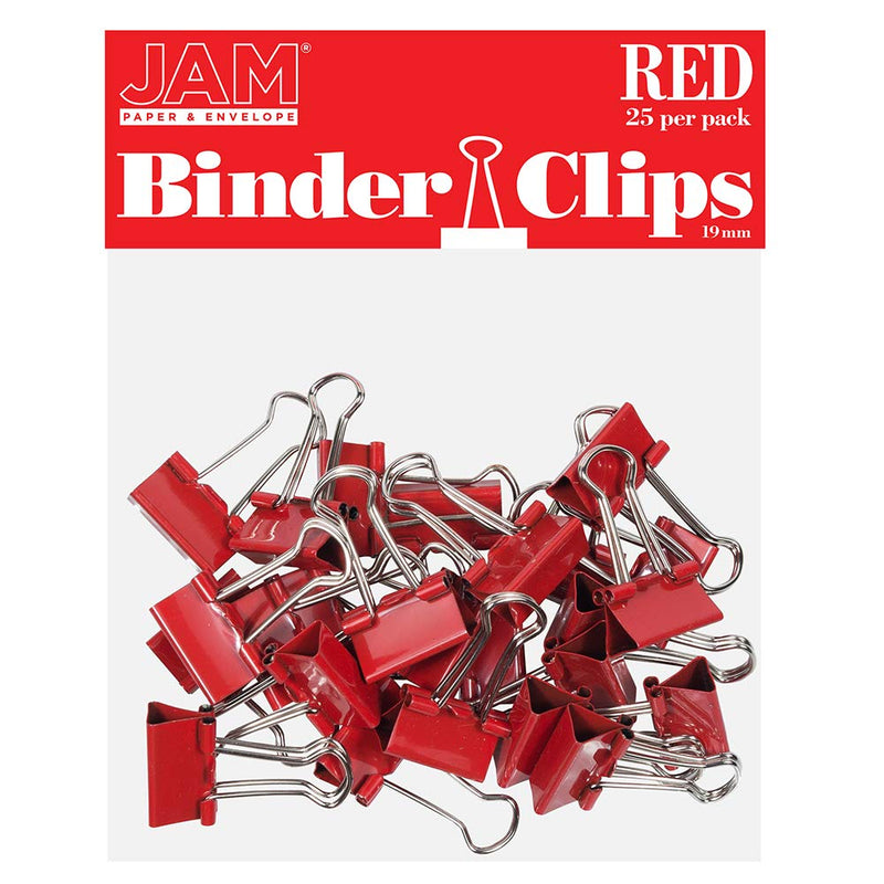 JAM PAPER Colorful Binder Clips - Small - 3/4 Inch (19 Mm) - Red Binderclips - 25/Pack