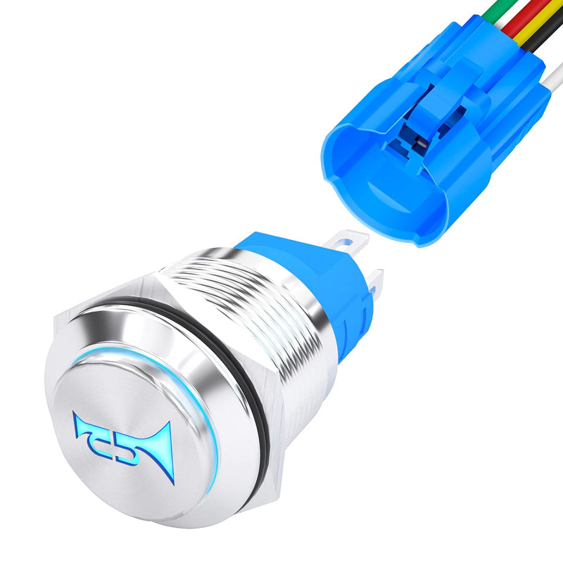 DaierTek Horn Button Switch 12 Volt Momentary Push Button Switch 12V Air Horn Button Switch Speaker LED Stainless Steel 16mm Metal Switch for