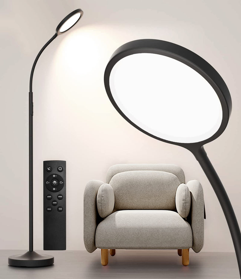 luckystyle Floor Lamp,Super Bright Dimmable LED Lamps for Living Room, Custom Color Temperature Standing Lamp with Remote Push Button, Adjustable