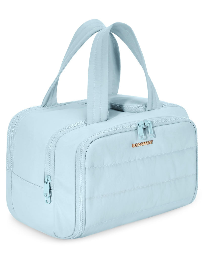 BAGSMART Travel Toiletry Bag, Crush Toiletry Bag for Women, Wide-open Puffy Toiletry Bags for Traveling, Large Travel Cosmetic Makeup Bag