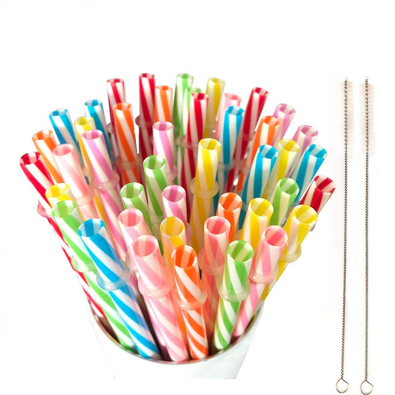 100 Piece Reusable Hard Plastic Straws. BPA-Free, 9 Inch Long Stripe Drinking Straws, Outer Diameter 0.28 Inch 102 Piece Set