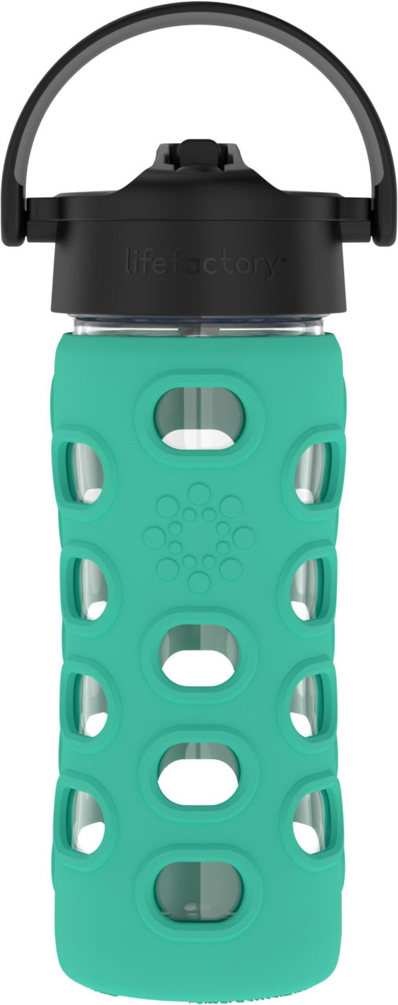 Lifefactory Glass Water Bottle with Pivot Straw Cap, 12 Ounce, Kale