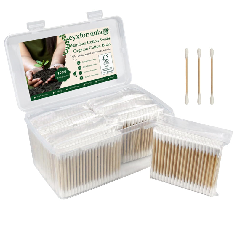 800 Count Bamboo Cotton Swabs - Natural Organic Cotton Buds with Double Tips, Hypoallergenic, Biodegradable Swabs for Ear Cleaning, Beauty &