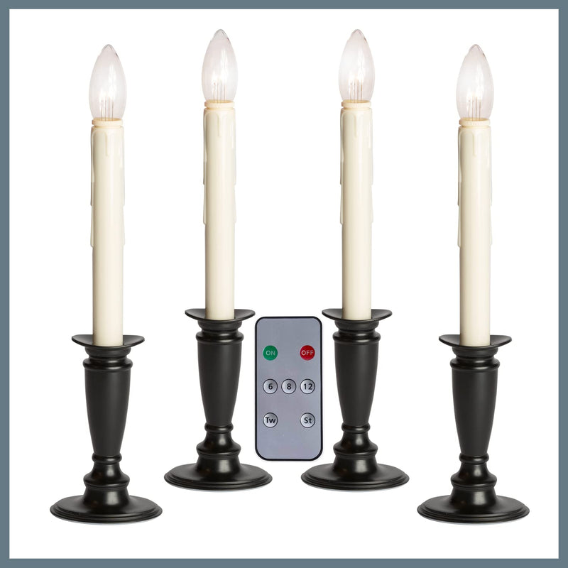 Celestial Lights Set of 4 Battery Operated Window Candles with Remote Control - (Black Onyx) Black Onyx Remote Control
