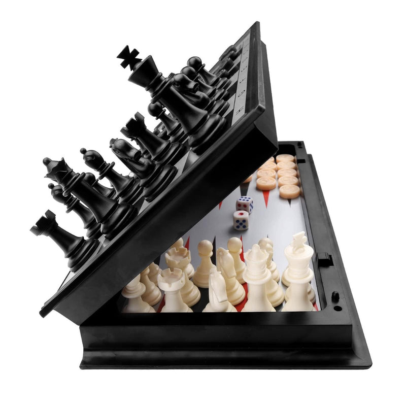 KAILE 13" Magnetic Chess Sets, 3 in 1 Travel Chess Checkers Backgammon Set with Folding Case