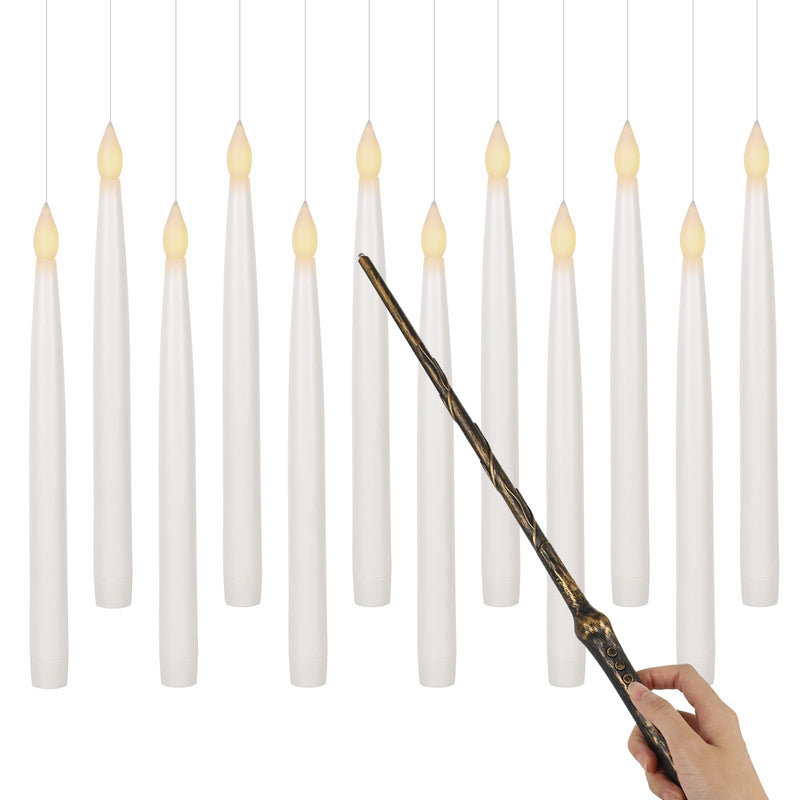 GenSwin 10.8" Floating Candles with Magic Wand Remote Timer, Flameless Taper Candles Flickering Battery Operated, LED Electric Hanging Window