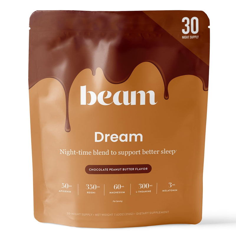 BEAM Dream Sleep Powder, Magnesium Sleep Aid for Adults with Melatonin, L-Theanine, Reishi Mushroom & Apigenin, Sleep Supplement, Sleep Cocoa Hot