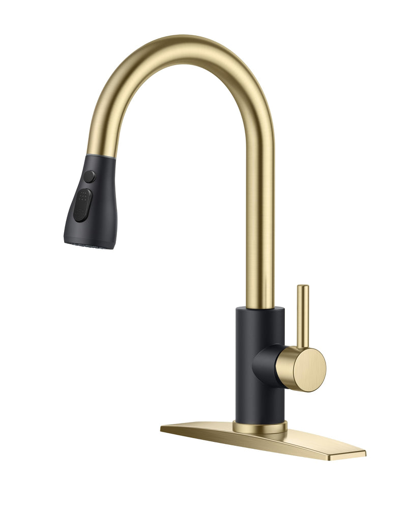 FORIOUS Kitchen Faucets with Pull Down Sprayer, High Arc Single Handle Classic Stainless Steel Sink Faucet 1 or 3 Hole, Suitable for Farmhouse