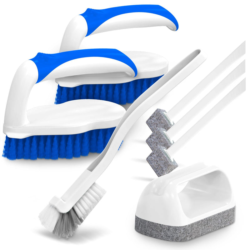 Holikme 7 Pack Cleaning Brush Scrub Brush Kitchen Brush for Floor,Blue | Deep Cleaning Brush Set, Scrub Pads with Scraper Tip for Pool Walls,