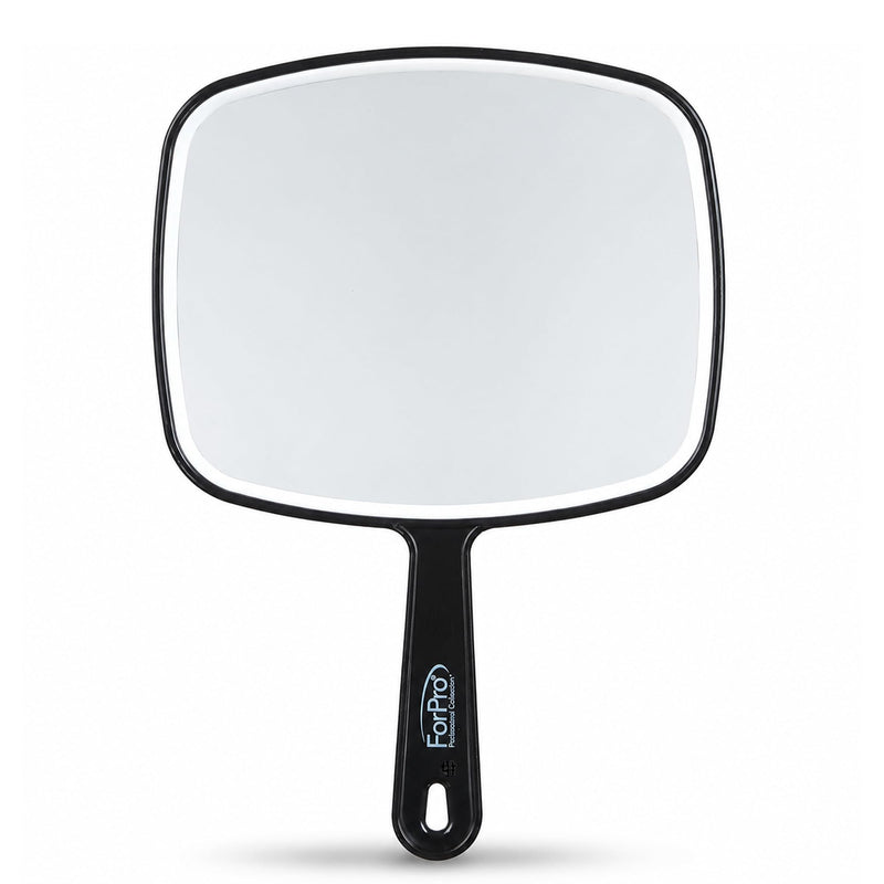 ForPro 9.6" L x 6.3" W Premium Hand Mirror w/Handle for Home & Salon, Black Medium