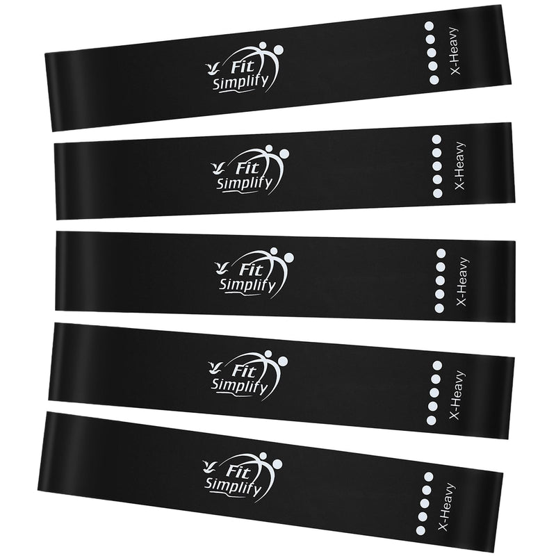 Fit Simplify Resistance Loop Exercise Fitness Bands with Instruction Guide and Carry Bag, Set of 5 Black