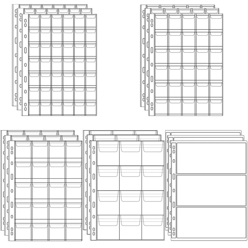 15 Sheets Plastic Coin 9-Hole 5 Sizes Pocket Pages Standard Coin Currency Money Pocket Inserts Collecting Sleeves for Coin Stickers Currency